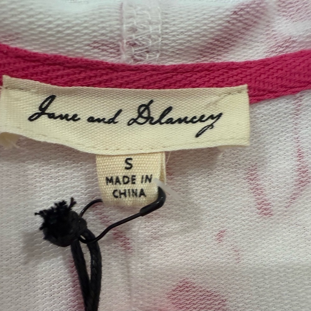 Jane‎ and Delancey Hoodie Tropical Leaf Hoodie Hi Low Hem White Pink Size Small - Picture 4 of 7